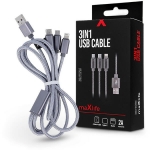 Maxlife USB töltő  és adatkábel 1 m es vezetékkel   Maxlife 3in1 for            Lightning microUSB Type C USB Cable   5V 2A   ezüst eladó