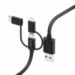 HAMA USB A   micro USB   Type C   Lightning adat  és töltőkábel 1 5 m es        vezetékkel   HAMA 3in1 USB Cable   fekete eladó