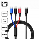 3 in 1 töltőkábel micro USB + Type c + lightning 1 2 m eladó